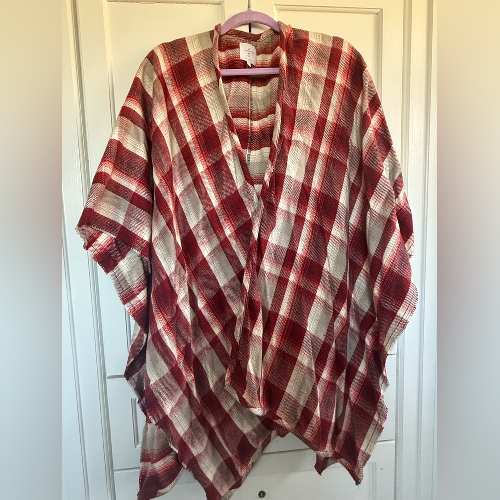 ALTERNATIVE APPAREL Red and White Plaid Poncho/Wrap OS